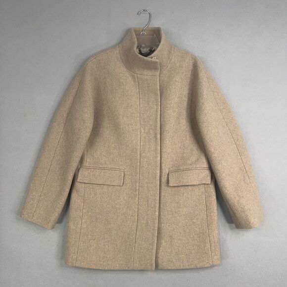 J Crew Coat Womens Large Tan Wool Stadium Cloth Nello Gori Minimal Quiet Luxury - Picture 1 of 13